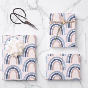 Hoja De Papel De Regalo Patrón de boho arcoiris azul y rosa