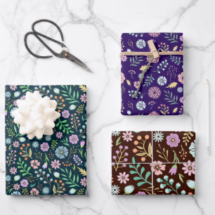 Hoja De Papel De Regalo Patrón de Boho rosa morado Verde azulado floral su
