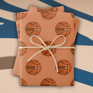 Hoja De Papel De Regalo Patrón de bolas de básquetbol niños nombre cumplea