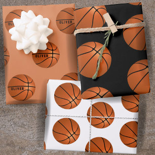 Hoja De Papel De Regalo Patrón de bolas de básquetbol niños nombre cumplea