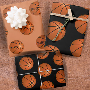 Hoja De Papel De Regalo Patrón de bolas de básquetbol niños nombre cumplea