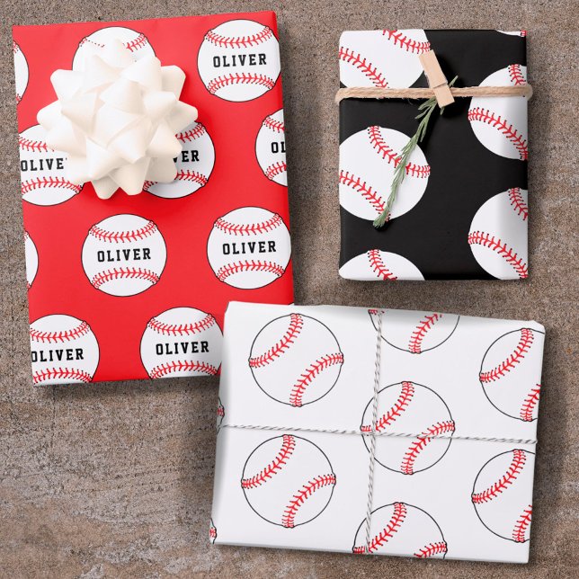 Hoja De Papel De Regalo Patrón de bolas de béisbol niños nombre envolver c (Subido por el creador)