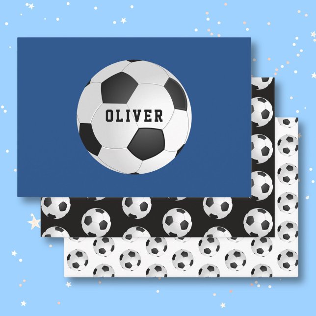 Hoja De Papel De Regalo Patrón de bolas de fútbol niños nombre cumpleaños (Subido por el creador)