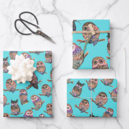 Hoja De Papel De Regalo Patrón de bosque de acuarela de búho