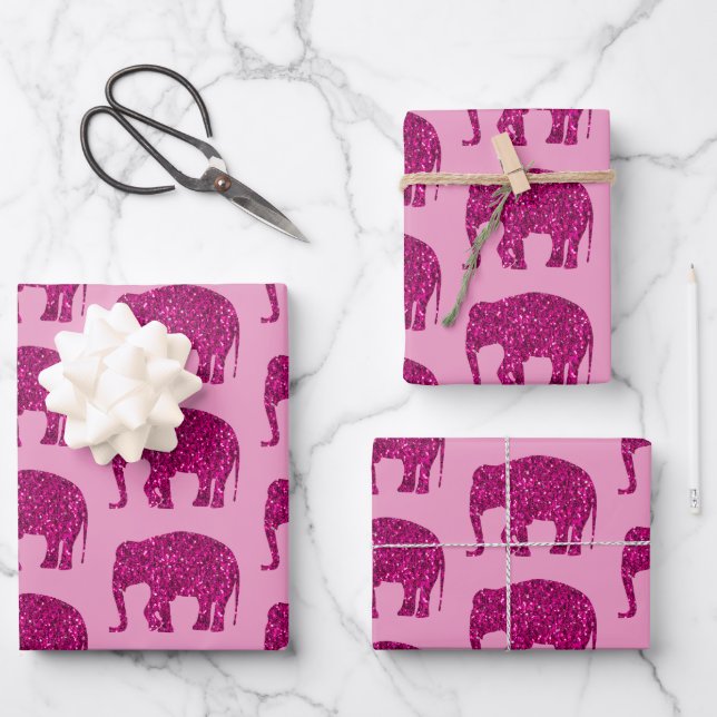 Hoja De Papel De Regalo Patrón de brillo del elefante rosa chisporroteado (Anverso)
