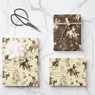 Hoja De Papel De Regalo Patrón de Caballos del Oeste del Vaquero de Rodeo