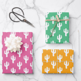 Hoja De Papel De Regalo Patrón de cactus colorido Naranja rosa Diversión v
