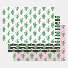 Hoja De Papel De Regalo Patrón de cactus de navidades. Santa Cacti. Rosa v
