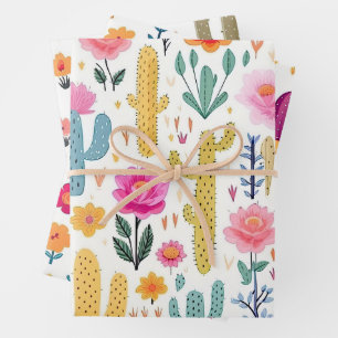 Hoja De Papel De Regalo Patrón de cactus floral