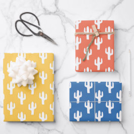 Hoja De Papel De Regalo Patrón de Cactus Naranja amarillo Desierto azul su
