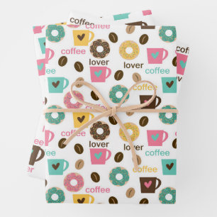 Hoja De Papel De Regalo Patrón de café y donut 
