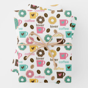 Hoja De Papel De Regalo Patrón de café y donut 