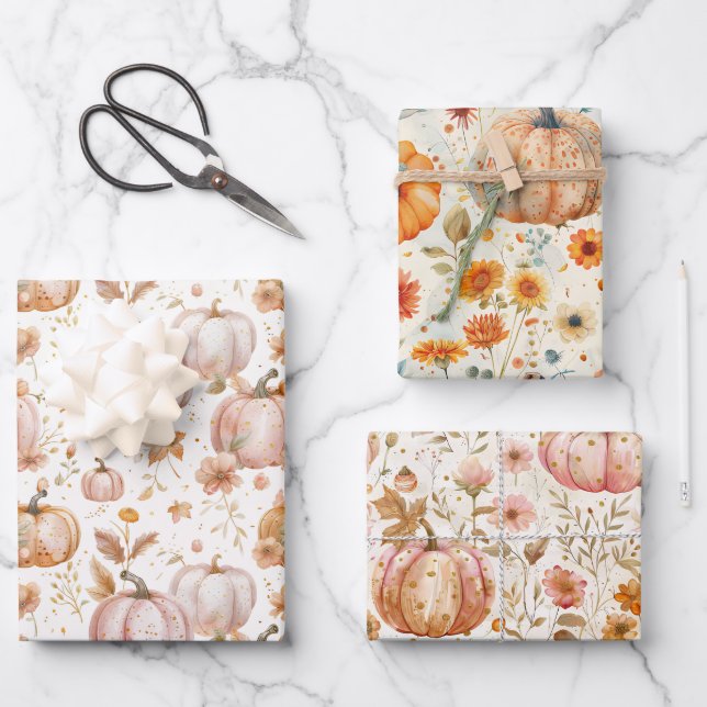 Hoja De Papel De Regalo Patrón de caída de calabaza acuática (Anverso)