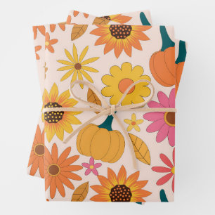 Hoja De Papel De Regalo Patrón de caída de girasoles y calabazas