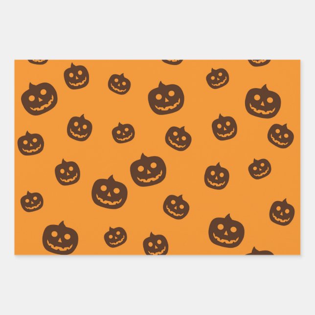 Hoja De Papel De Regalo Patrón de calabaza de Halloween (Anverso)