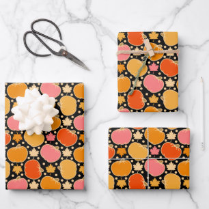 Hoja De Papel De Regalo Patrón de calabaza de otoño negro