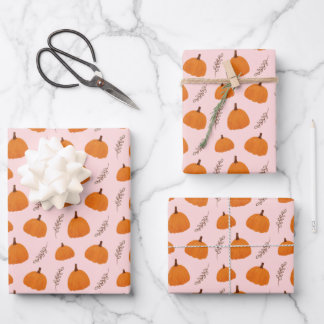 Hoja De Papel De Regalo Patrón de calabaza de otoño rosado