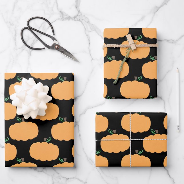 Hoja De Papel De Regalo Patrón De Calabaza En Negro (Anverso)