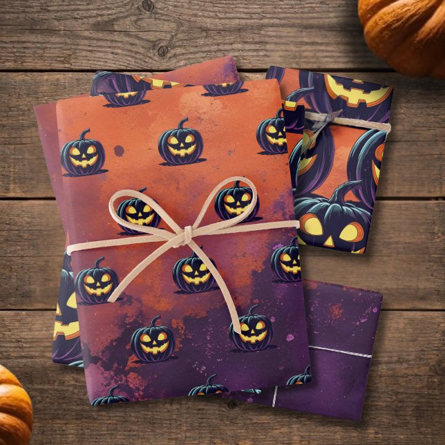 Hoja De Papel De Regalo Patrón de calabazas espeluznantes de Halloween (If you need to wrap a pumpkin - here's some suitable spooky pumpkin wrapping paper)