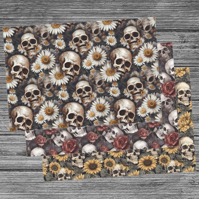 Hoja De Papel De Regalo Patrón de calaveras y flores góticas (Subido por el creador)