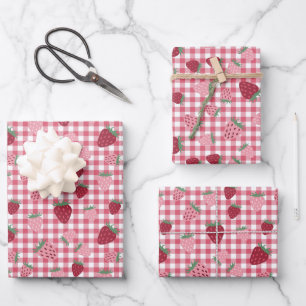 Hoja De Papel De Regalo Patrón de campo de fresa