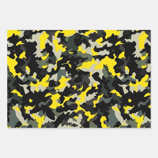 Hoja De Papel De Regalo Patrón de camuflaje negro y amarillo (Anverso)