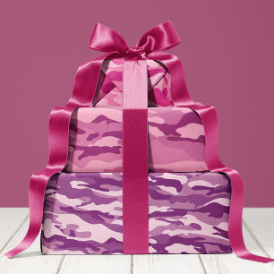 Hoja De Papel De Regalo Patrón de camuflaje rosa y púrpura femenino