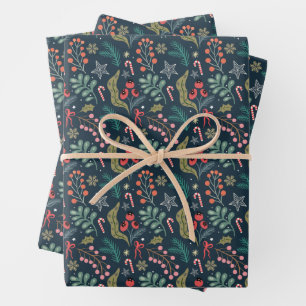 Hoja De Papel De Regalo Patrón de caña de vándalo y holly festivo
