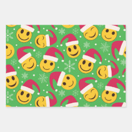 Hoja De Papel De Regalo Patrón de caras sonrientes de Santa Feliz navidad