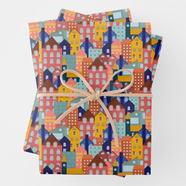 Hoja De Papel De Regalo Patrón de casas de ciudad de manzana vecinal (In situ)