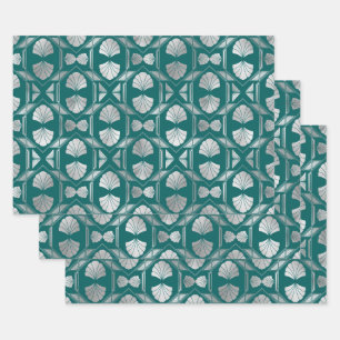 Hoja De Papel De Regalo Patrón de cáscara de estilo Art Déco Verde azul