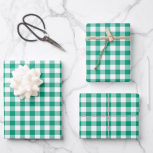 Hoja De Papel De Regalo Patrón de chequeos de Gingham verde moderno
