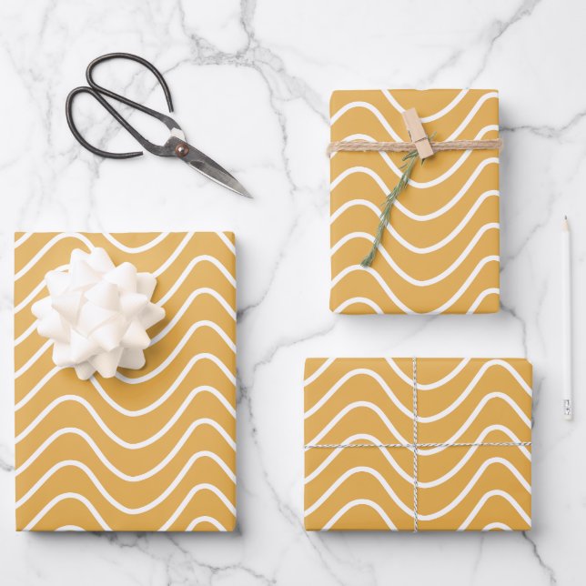 Hoja De Papel De Regalo Patrón de cheurón retro zigzag amarillo (Anverso)