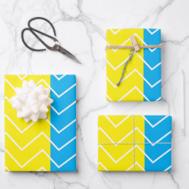 Hoja De Papel De Regalo Patrón de Chevron amarillo azul blanco
