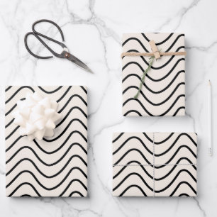 Hoja De Papel De Regalo Patrón De Chevron De Línea Mínima Crema Blanco Y N