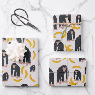 Hoja De Papel De Regalo Patrón de chimpancés y banana de monos