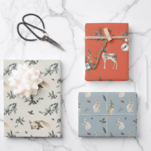 Hoja De Papel De Regalo Patrón de ciervo y conejo conejo de bosque de inv