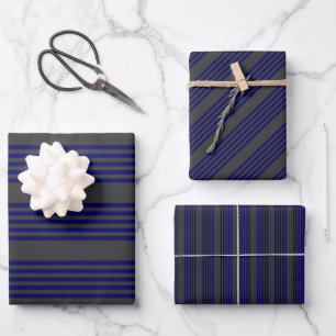 Hoja De Papel De Regalo Patrón de cinco rayas azul marino y carbón vegetal