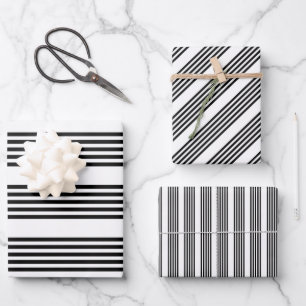 Hoja De Papel De Regalo Patrón de cinco rayas en blanco y negro