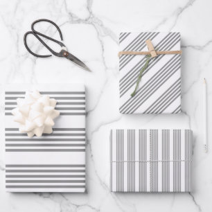 Hoja De Papel De Regalo Patrón de cinco rayas gris y blanco