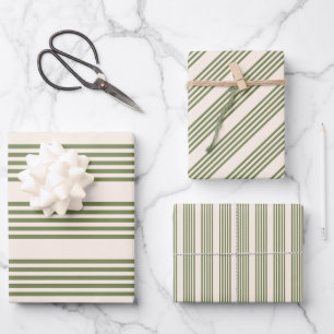 Hoja De Papel De Regalo Patrón de cinco rayas verde oliva y beige