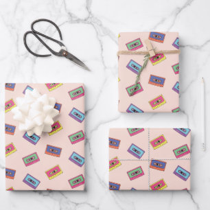 Hoja De Papel De Regalo Patrón de cinta de audio retro neón