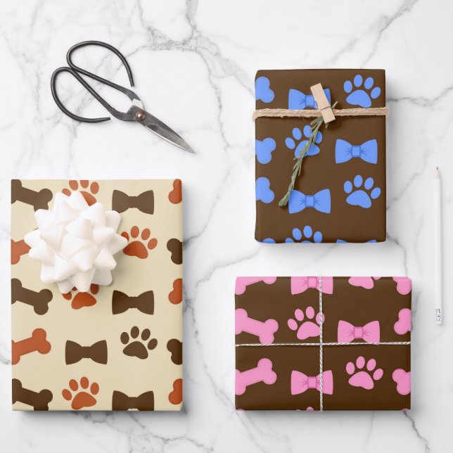 Hoja De Papel De Regalo Patrón de cintas y patas de gato de perro (Anverso)