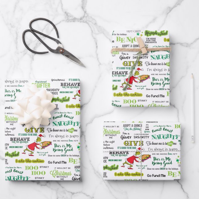 Hoja De Papel De Regalo Patrón de cita de Grinch (Anverso)