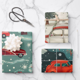 Hoja De Papel De Regalo Patrón de coche de los navidades