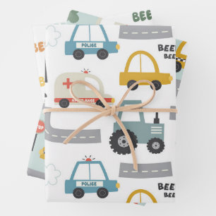 Hoja De Papel De Regalo Patrón de coches para niños