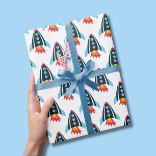 Hoja De Papel De Regalo Patrón de cohete espacial para niños