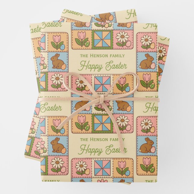 Hoja De Papel De Regalo Patrón de colcha de conejo de Pascua feliz lindo  (In situ)