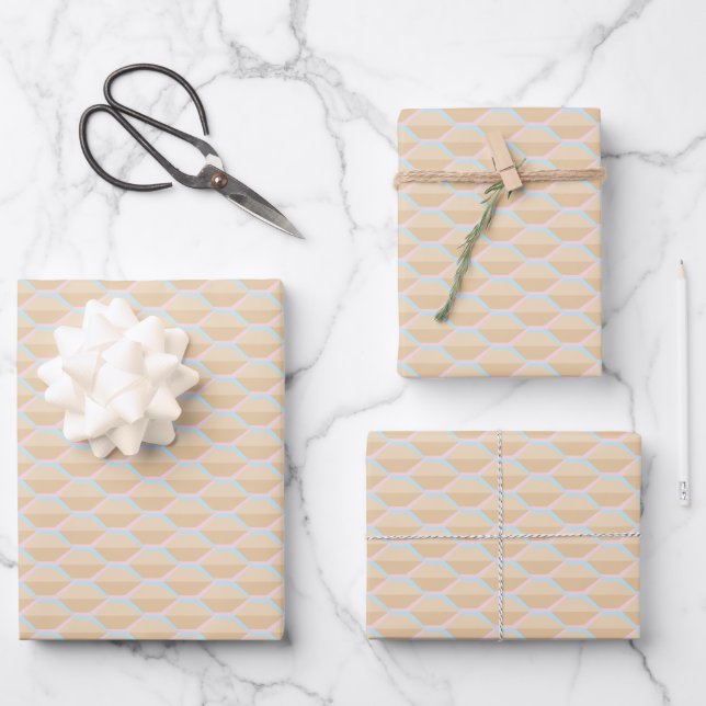 Hoja De Papel De Regalo Patrón de colmena de abeja rosa y dorada (Anverso)