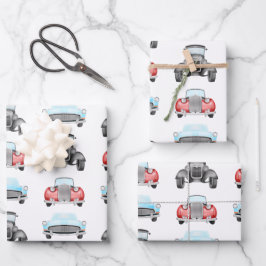 Hoja De Papel De Regalo Patrón de color de agua vintage de los autos retro